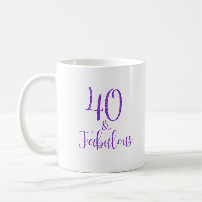 40 & Fabulous Lila Glitzer Typografie Kaffeetasse (Links)