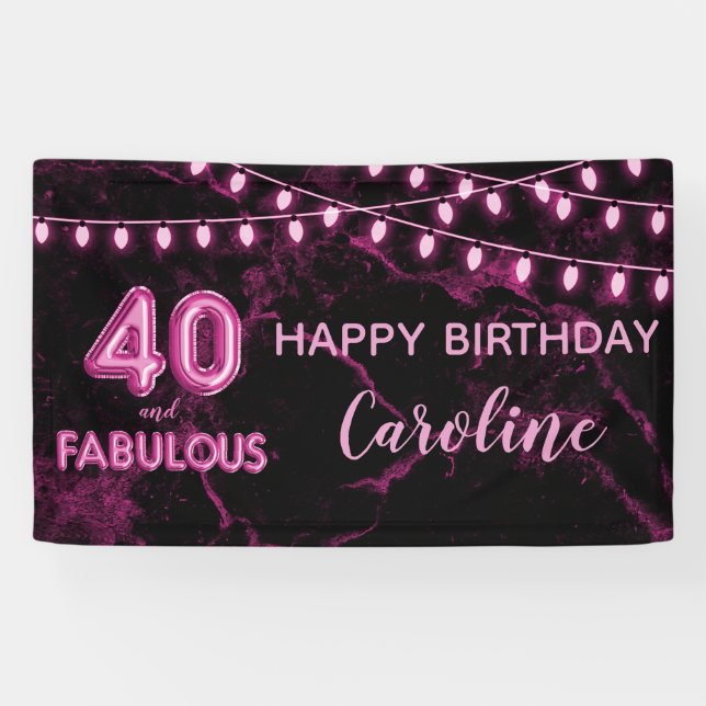 40 & Fabulous Pink & Black Balloon Beleuchtung Geb Banner (Horizontal)