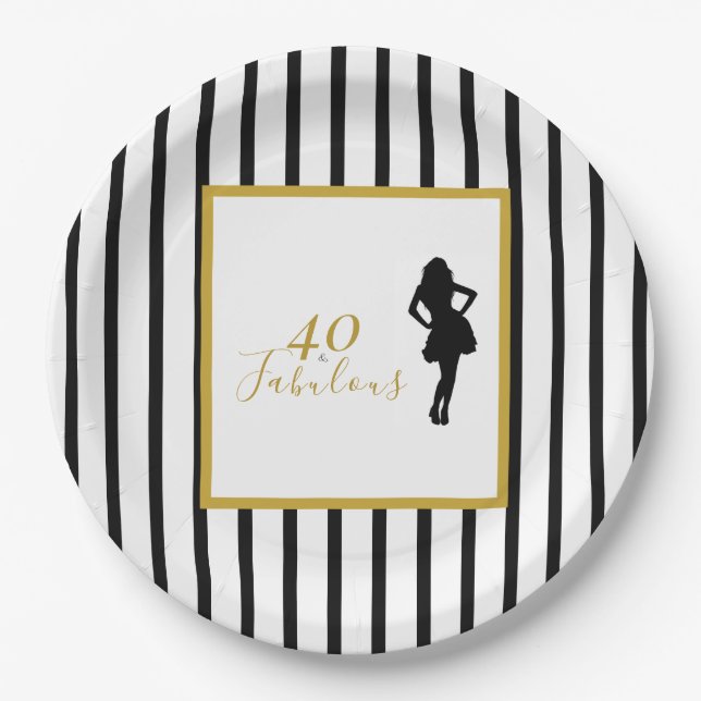 40 & Fabulous Schwarz-Goldene Geburtstagsfeier Pappteller (Vorderseite)