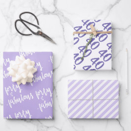 40 & Fabulous - Spaß Lila 40. Geburtstag Geschenkpapier Set