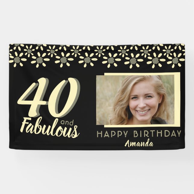 40 & Fabulous Yellow Daisy Blume Wasserfarbe Foto Banner (Horizontal)