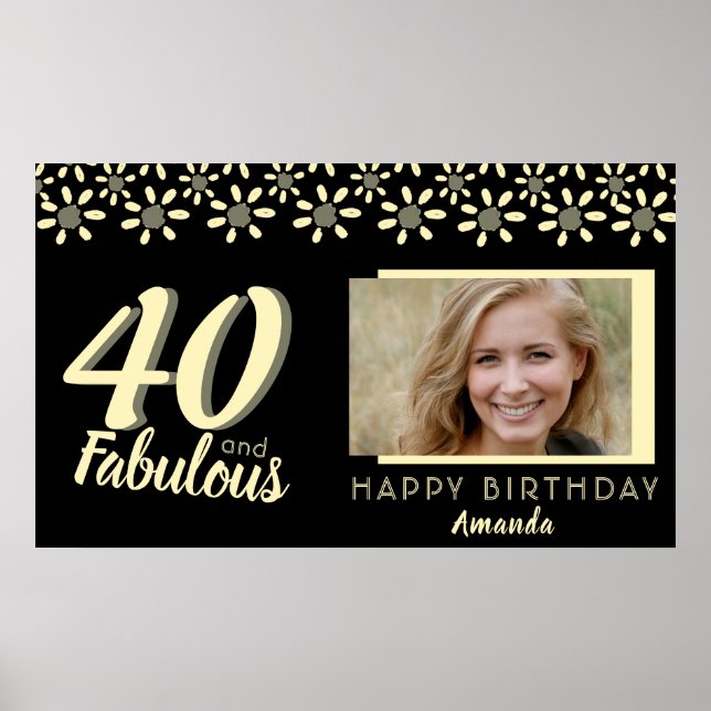 40 & Fabulous Yellow Daisy Blume Wasserfarbe Foto Poster (Vorne)