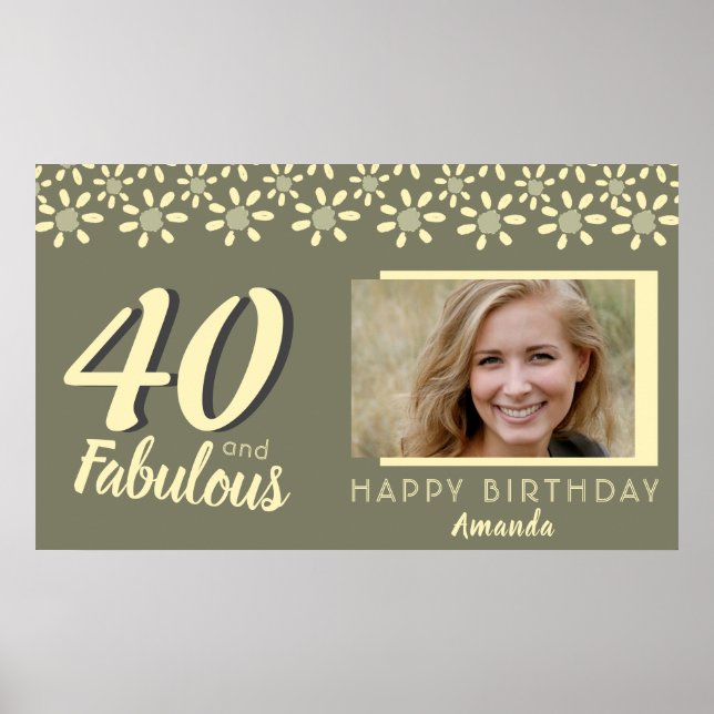 40 & Fabulous Yellow Daisy Blume Wasserfarbe Foto Poster (Vorne)