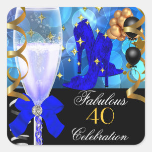 40 & Fantastisch Royal Blau Schwarz Gold Geburtsta Quadratischer Aufkleber