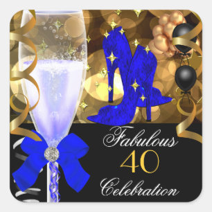 40 & Fantastisch Royal Blau Schwarz Gold Geburtsta Quadratischer Aufkleber