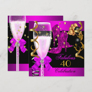 40 Fantastisches Pink Lila Gold 40. Geburtstag Par Einladung