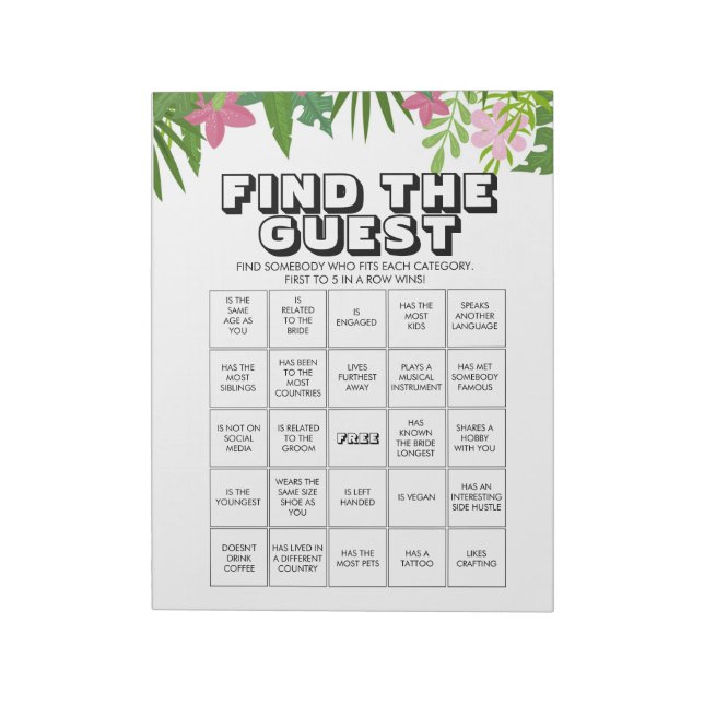 40 Find the Guest Bingo Game Sheets Notizblock (Rotiert)