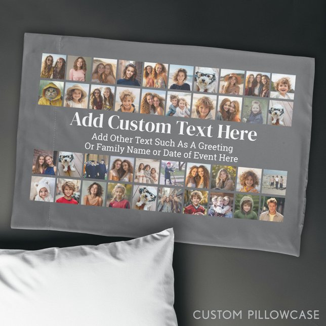40 FotoCollage - 4 Zeilen 10 Spalten - mit Text Kissenbezug (Custom Photo Collage Pillowcase)