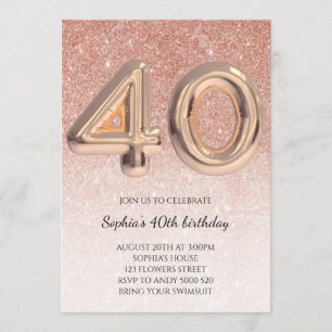 40. Frauen Geburtstagsfeier Rose Gold Glitzer Eleg Einladung