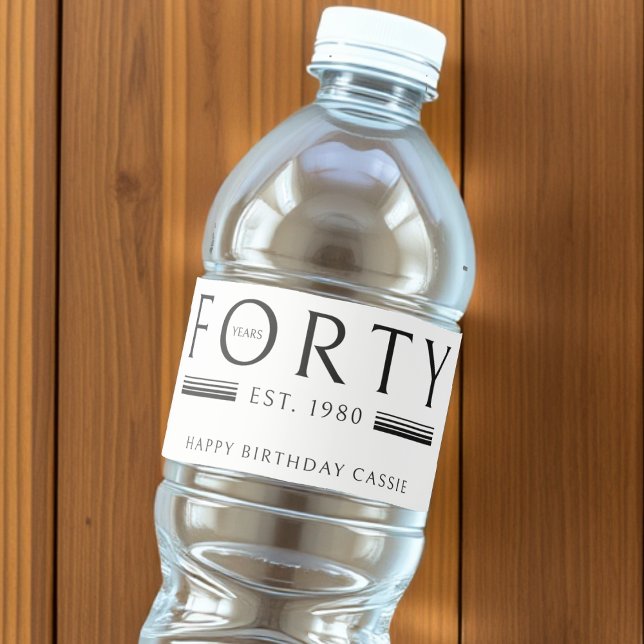 40. Geburtstag (Forty Years 40th Birthday Water Bottle Label
)