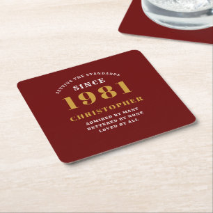 40. Geburtstag 1981 Rotes Gold für ihn Personalisi Rechteckiger Pappuntersetzer