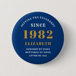 40. Geburtstag 1982 Elegant Gold Blue Chic Button