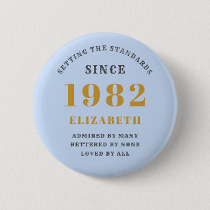 40. Geburtstag 1982 Elegant Gold Blue Gray Button
