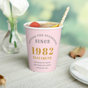 40. Geburtstag 1982 Elegant Pink Gray Gold Chic Pappbecher