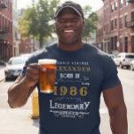 40. Geburtstag 1983 Name Blue Gold Legendary hinzu T-Shirt<br><div class="desc">40. Geburtstag fügen Sie Ihren Namen Tshirt. Bearbeiten Sie den Namen und das Jahr mit der bereitgestellten Vorlage. Ein wunderschöner,  individueller blauer Geburtstagsgeschenk-T - Shirt. Mehr Geschenke und Party-Vorräte mit dem "Legendary"-Design im Laden erhältlich.</div>