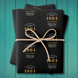 40. Geburtstag 1984 Black Gold Chic Elegant Geschenkpapier Set