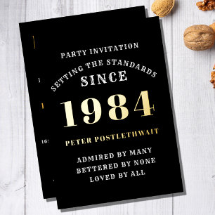 40. Geburtstag 1984 Schwarz Gold Personalisiert Fü Folieneinladung