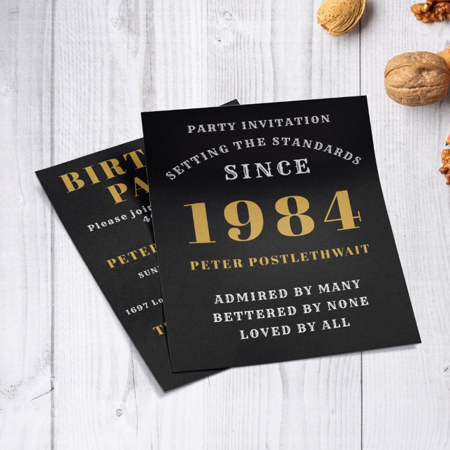 40. Geburtstag 1984 Schwarzes Gold Personalisiert  Flyer (Elegant Budget Black and Gold 40th Birthday Invitation - Create Your Own Personalized Design)