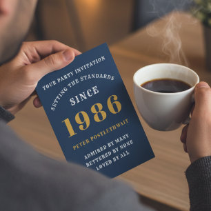 40. Geburtstag 1986 Blue Gold Personalisiert für i Einladung