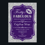 40. Geburtstag - 40. Fabelhaftes Lila Silber Einladung<br><div class="desc">40. Geburtstag Einladung. Elegantes lila Design mit Imitaten Glitzer Silber. Enthält lips Kuss,  Konfetti und Script-Schriftart. Ideal für eine elegante Geburtstagsfeier. 30 Fabelhaft! Nachricht,  wenn Sie weitere Anpassungen benötigen.</div>