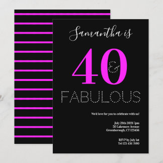 40. Geburtstag 40 Fabelhaftes Neon Pink Party Einladung