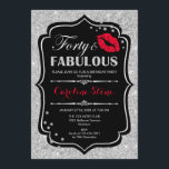40. Geburtstag - 40. Fabelhaftes Schwarzes Rotes S Einladung<br><div class="desc">40. Geburtstag Einladung. Elegantes Schwarz-weißes Design mit Imitaten Glitzer Silber. Enthält rote Lippen Kuss,  Konfetti und Skript-Schriftart. Ideal für eine elegante Geburtstagsfeier. 30 Fabelhaft! Nachricht,  wenn Sie weitere Anpassungen benötigen.</div>