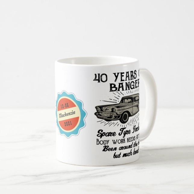 40. Geburtstag 40 Personalisierter Jahrgangswagen Kaffeetasse (VorderseiteRechts)