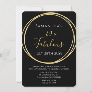 40. Geburtstag 40 und Fabelhaft Schwarz Gold Party Einladung