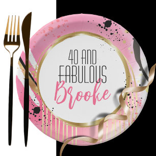 40. Geburtstag Abstrakt Pink Gold Retro Spaß Pappteller