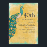 40. Geburtstag Aquamarin Gelbes Wasserfarbenpfau Einladung<br><div class="desc">40. Geburtstagsfeier mit einem aquamarinen und gelben Pfau auf gelbem Aquarellgrund. Text ist anpassbar,  sodass diese Einladung für jedes Alter angepasst werden kann.</div>