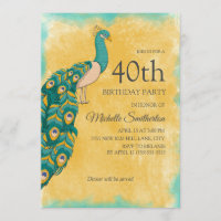 40. Geburtstag Aquamarin Gelbes Wasserfarbenpfau