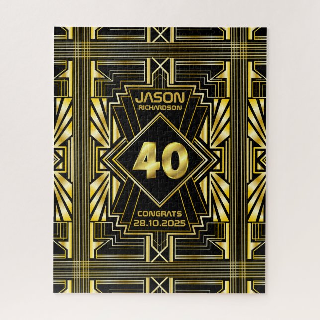 40. Geburtstag Art Deco Gold Black Great Gatsby (Vertikal)