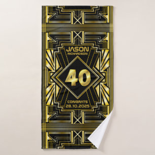 40. Geburtstag Art Deco Gold Black Great Gatsby Badehandtuch