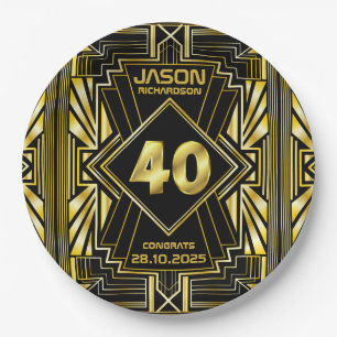 40. Geburtstag Art Deco Gold Black Great Gatsby Pappteller