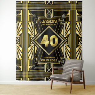 40. Geburtstag Art Deco Gold Black Great Gatsby Wandteppich