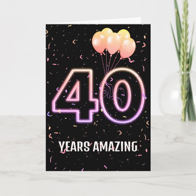 40. Geburtstag Balloons und Confetti Karte (Vorderseite)