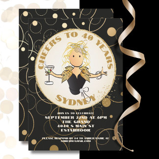 40. Geburtstag Black Gold Glitzer Fabulous Geburts Einladung