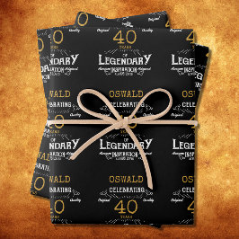 40. Geburtstag Black Gold Legendary Retro Geschenkpapier Set