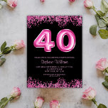 40. Geburtstag Black Pink Balloons Glitzer Party Einladungspostkarte<br><div class="desc">🎉 Set für ein modernes, stilvolles und glamouröses 40. Party mit dieser atemberaubenden Postkarteneinladung! 💖 ✨ Das Design zeichnet sich durch eine faszinierende Kombination aus Rosa und Schwarz aus, die eine Atmosphäre von Eleganz und Eleganz ausstrahlt. Die Nummer 40 steht im Zentrum der Bühne, die wunderschön in einem hellrosa Ballon-Buchstaben-Schriftart...</div>