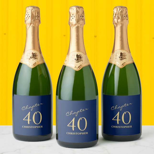 40. Geburtstag Blue Gold Kapitel 40 (Personalized 40th birthday sparkling wine / champagne labels for that special party touch)