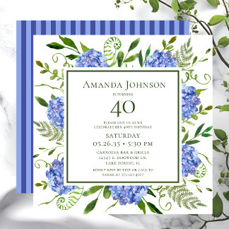 40. Geburtstag Blue Hydrangeas Einladung