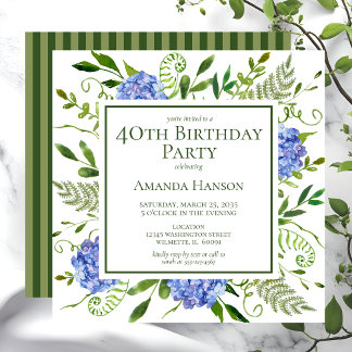 40. Geburtstag Blue Hydrangeas Einladung