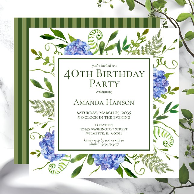 40. Geburtstag Blue Hydrangeas Einladung (Von Creator hochgeladen)