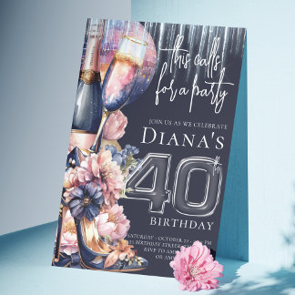 40. Geburtstag Blue Pink Heel Champagne Einladung