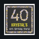 40. Geburtstag: Blumennummer, Individuelle Name, B Serviette<br><div class="desc">Dieses florale, im Garten inspiriert Geburtstagszeitpapier serviert einen editierbaren Namen und die Meldung "40. Geburtstag Party!". Die große Zahl "40" plus die Blume-Icons der Rahmen-Funktion. Geburtstagsbezogene Papierservietten wie diese können bei einem Party für jemanden, der seinen vierzigsten Geburtstag feiert, oder für ein anderes 40-jähriges Jubiläum oder eine andere Veranstaltung verwendet...</div>