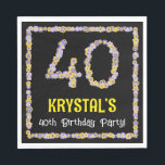 40. Geburtstag: Blumennummer, Individuelle Name, B Serviette<br><div class="desc">Dieses florale, im Garten inspiriert Geburtstagszeitpapier serviert einen editierbaren Namen und die Meldung "40. Geburtstag Party!". Die große Zahl "40" plus die Blume-Icons der Rahmen-Funktion. Geburtstagsbezogene Papierservietten wie diese können bei einem Party für jemanden, der seinen vierzigsten Geburtstag feiert, oder für ein anderes 40-jähriges Jubiläum oder eine andere Veranstaltung verwendet...</div>