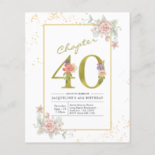 40. Geburtstag Blumenschrift Gold-Script-Einladung Flyer