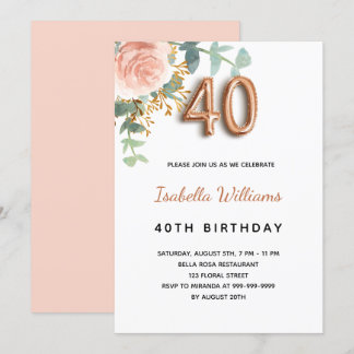 40. Geburtstag Blumenstrauß Rose Goldbarsch Eukaly Einladung