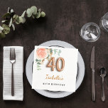 40. Geburtstag Blütengold-Rose Eukalyptus Monogram Serviette<br><div class="desc">Für eine elegante und weibliche Geburtstagsparty. Ein schick weißer Hintergrund. Dekoriert mit einer Rose Gold und rot rosa Rose Blume, florale, grüne Eukalyptus Blätter, Sprigs, Grün und Imitat Goldsprigs. Personalisieren und einen Namen. Schwarze und goldene Buchstaben. Der Name ist mit einem modernen handgeschriebenen Stilskript geschrieben. Nummer 40 ist mit einem...</div>
