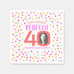 40. Geburtstag buntes korallenrotes Serviette
